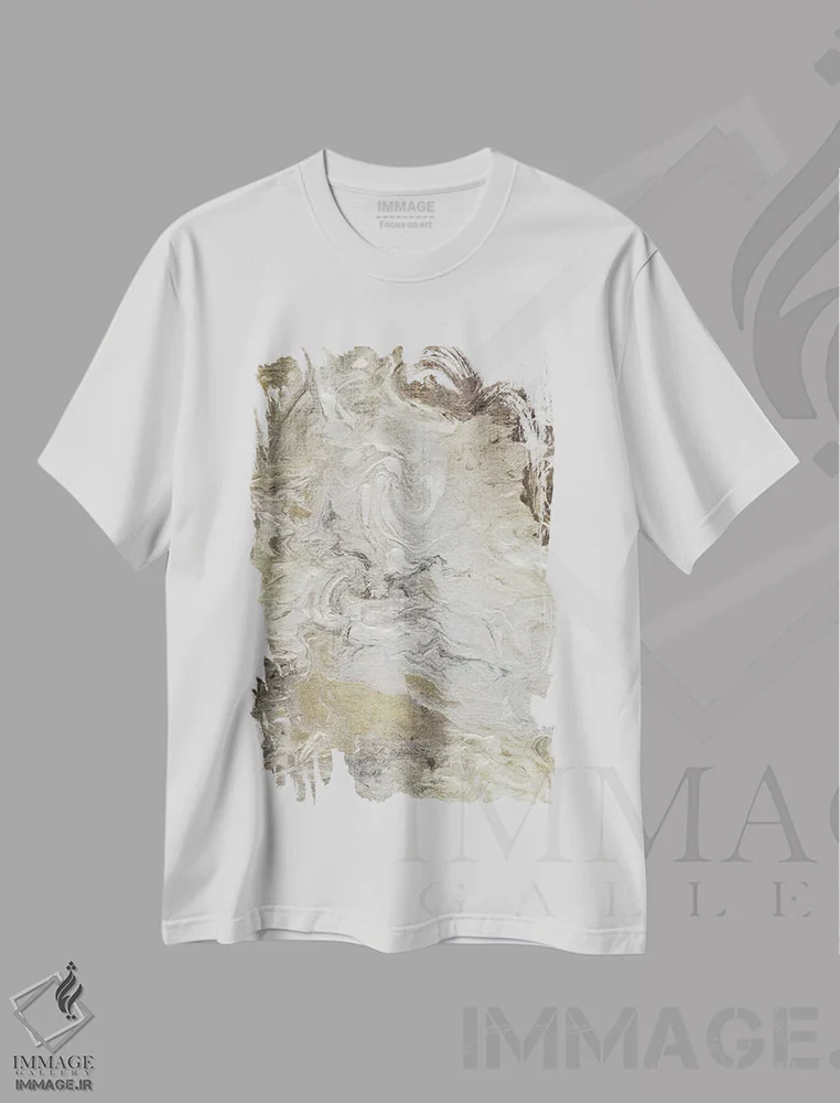 تیشرت سفید طرح دار – تیشرت انتزاعی ,کتان طرح مرمر اثر نان فروشگاه ایماژ