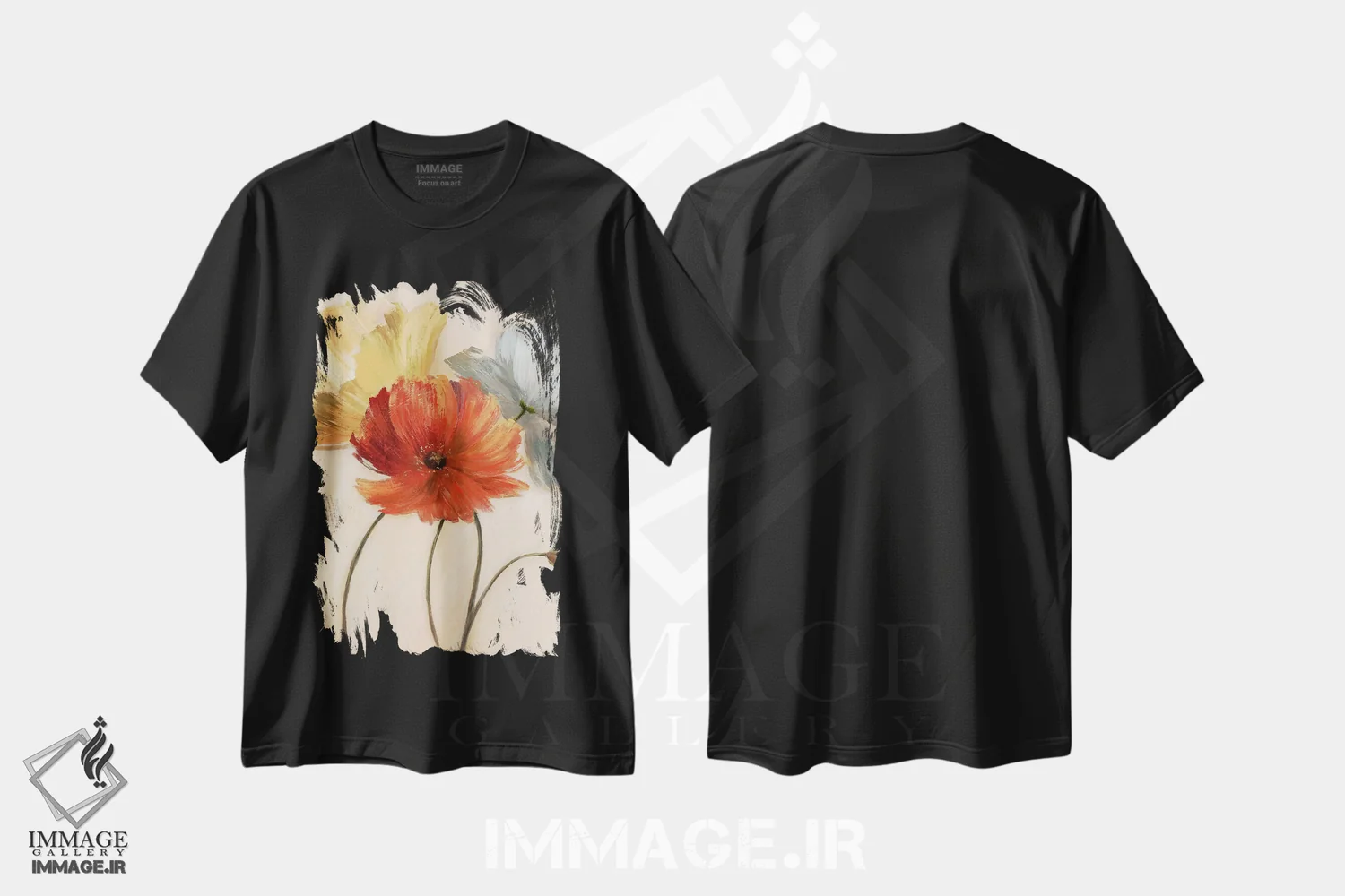 تیشرت مشکی طرح دار – تیشرت گل ,پالت شقایق I اثر نان فروشگاه ایماژ