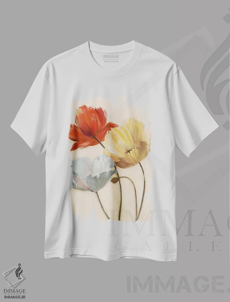 تیشرت سفید طرح دار – تیشرت هنری ,پالت شقایق II اثر نان فروشگاه ایماژ