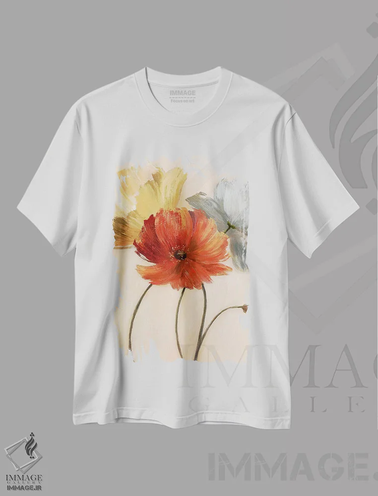 تیشرت سفید طرح دار – تیشرت گل ,پالت شقایق I اثر نان immage.ir