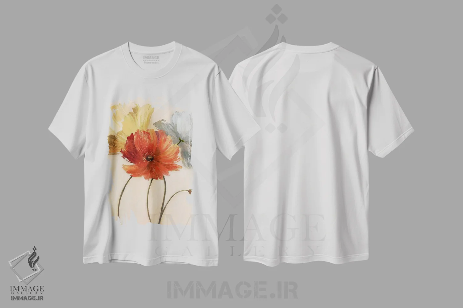 تیشرت سفید طرح دار – تیشرت گل ,پالت شقایق I اثر نان immage.ir