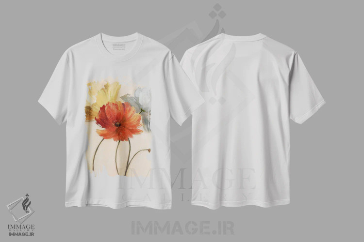 تیشرت سفید طرح دار – تیشرت گل ,پالت شقایق I اثر نان immage.ir