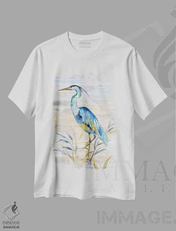 تیشرت سفید طرح دار – تیشرت طبیعت ,حواصیل آبی II اثر نان immage.ir