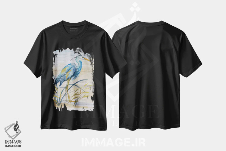 تیشرت مشکی طرح دار – تیشرت هنری ,حواصیل آبی I اثر نان immage.ir
