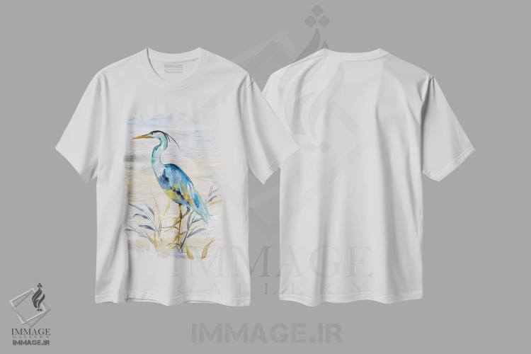 تیشرت سفید طرح دار – تیشرت طبیعت ,حواصیل آبی II اثر نان immage.ir