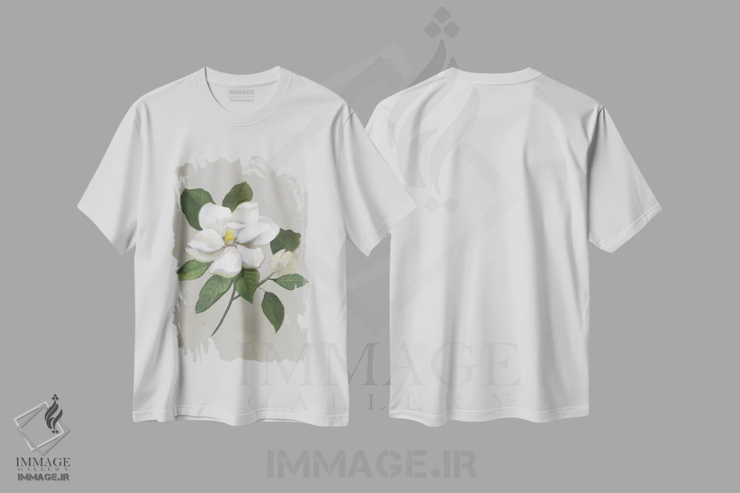 تیشرت سفید طرح دار – تیشرت هنری طبیعت بی جان ,ماگنولیای گیاهی اثر نان immage.ir