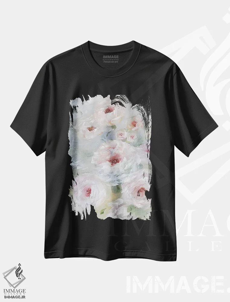 تیشرت مشکی طرح دار – تیشرت فانتزی گلدار ,هجوم سرخی اثر نان immage.ir