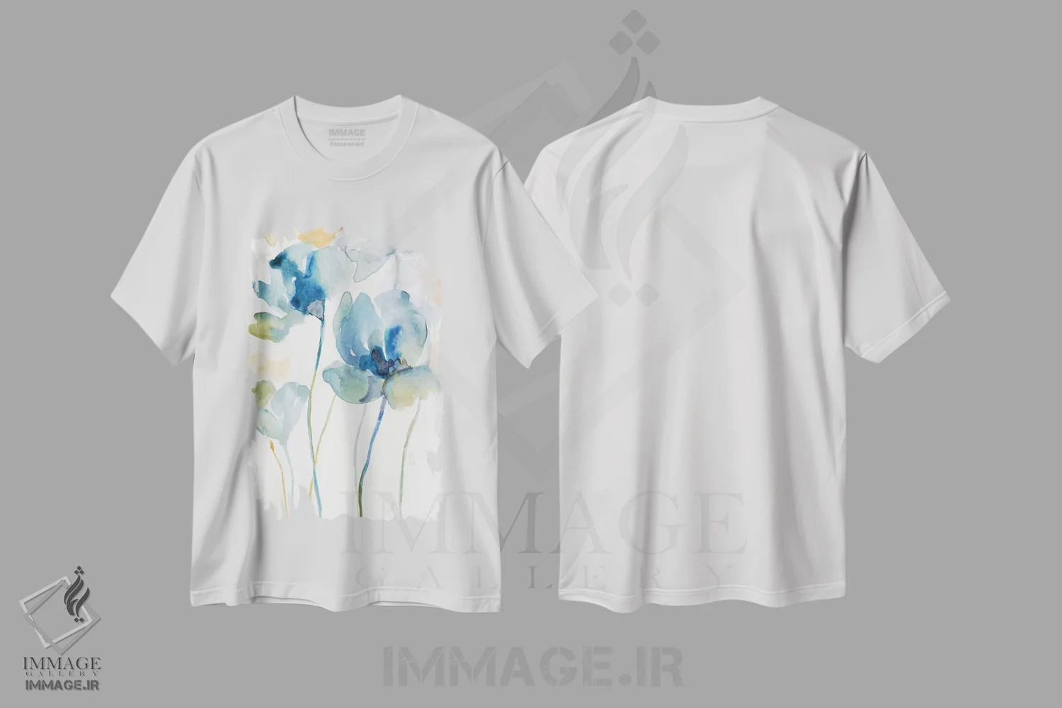 تیشرت سفید طرح دار – تیشرت گل های آبرنگی ,آبی های گل های وحشی II اثر نان immage.ir