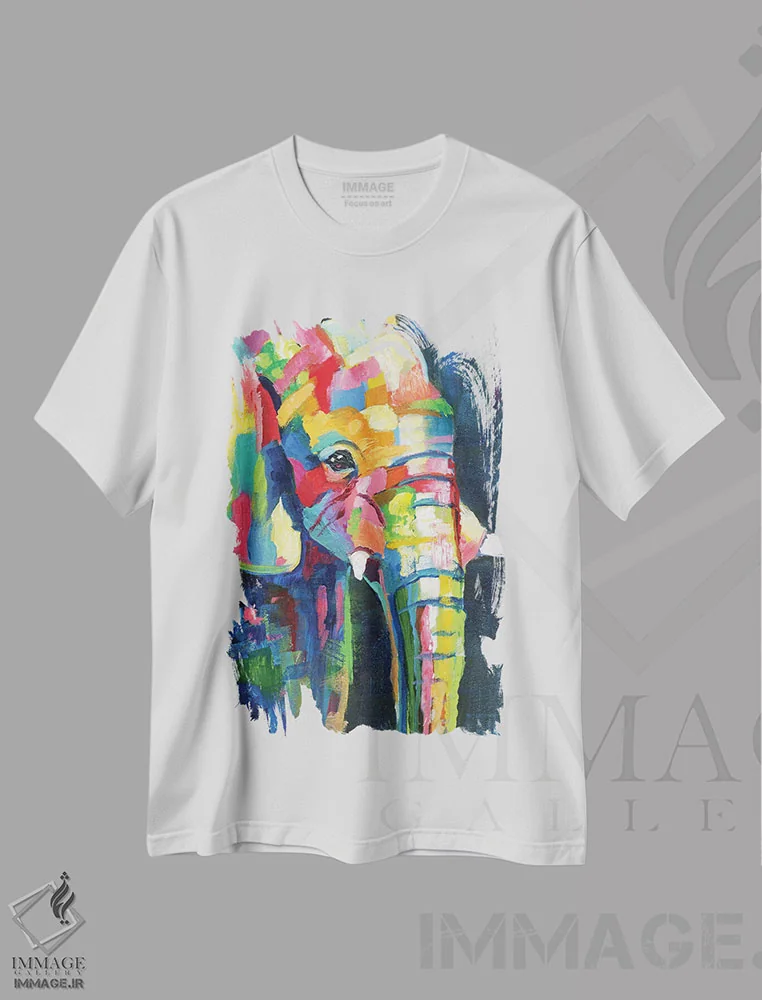تیشرت سفید طرح دار – تیشرت حیوانات ,فیل پرشور اثر نان immage.ir