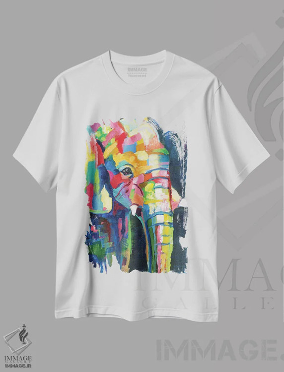 تیشرت سفید طرح دار – تیشرت حیوانات ,فیل پرشور اثر نان immage.ir