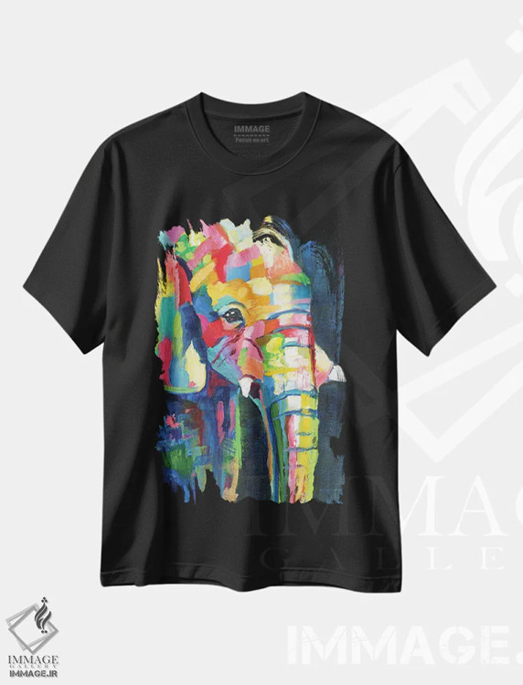 تیشرت مشکی طرح دار – تیشرت حیوانات ,فیل پرشور اثر نان فروشگاه ایماژ