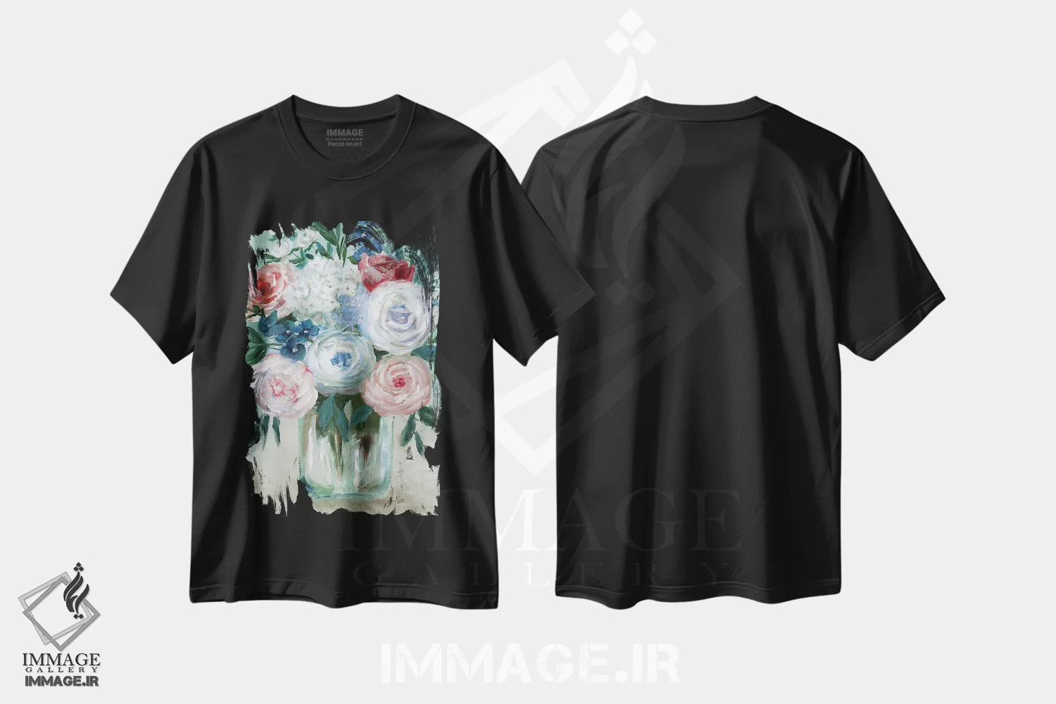 تیشرت مشکی طرح دار – تیشرت آبرنگی گلدار ,دسته گل پاستلی با گچ اثر نان immage.ir