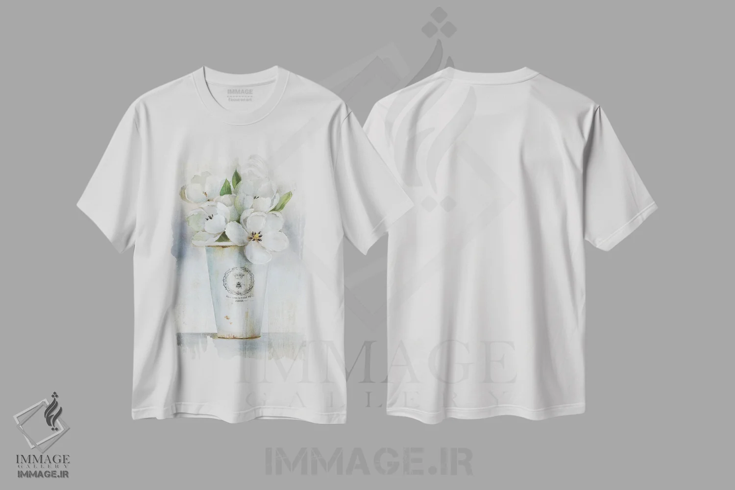 تیشرت سفید طرح دار – تیشرت روستایی هنری ,گل فروش فرانسوی I اثر نان immage.ir