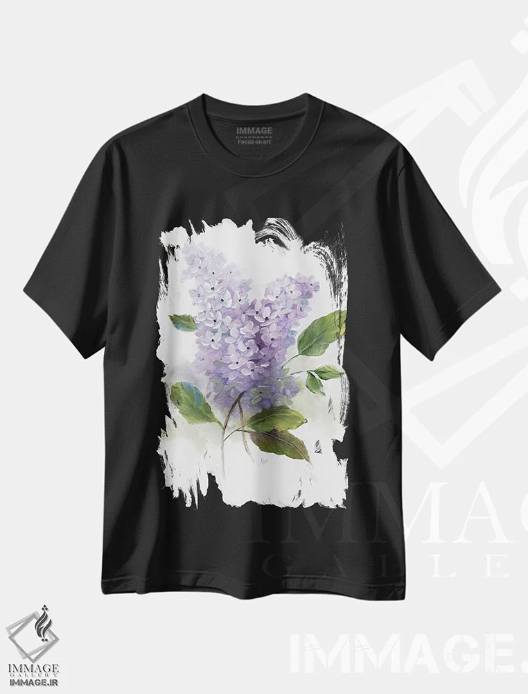 تیشرت مشکی طرح دار – تیشرت بهاری ,رمانس یاس بنفش II اثر نان فروشگاه ایماژ