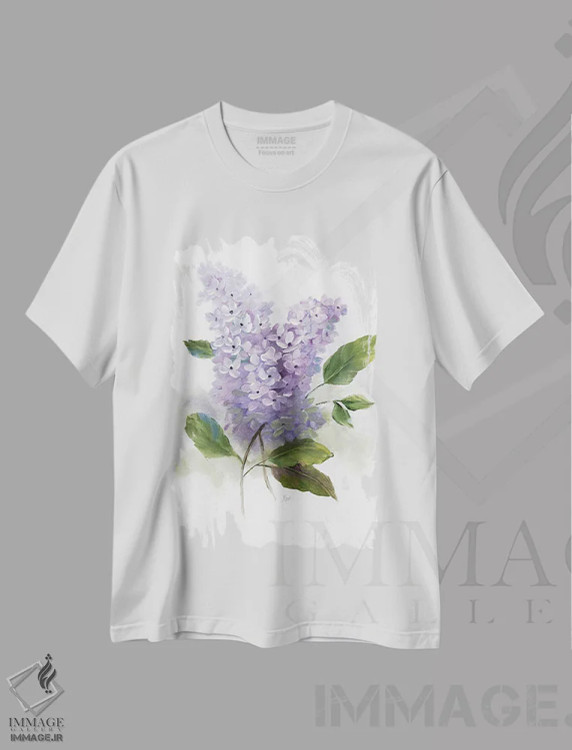 تیشرت سفید طرح دار – تیشرت بهاری ,رمانس یاس بنفش II اثر نان immage.ir