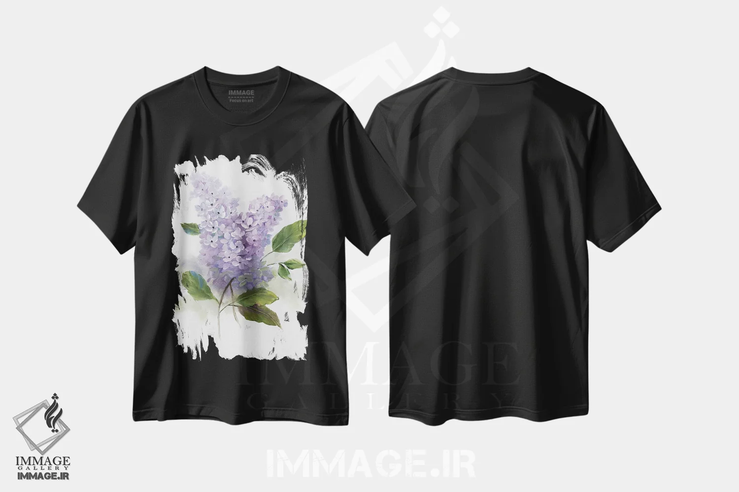 تیشرت مشکی طرح دار – تیشرت بهاری ,رمانس یاس بنفش II اثر نان فروشگاه ایماژ