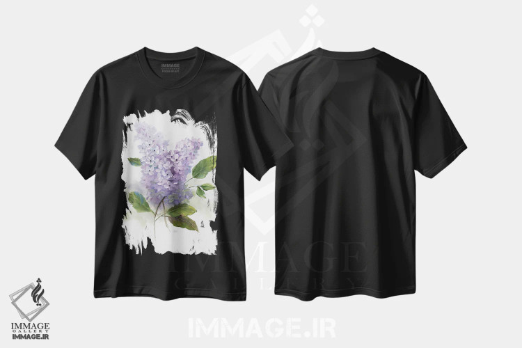 تیشرت مشکی طرح دار – تیشرت بهاری ,رمانس یاس بنفش II اثر نان فروشگاه ایماژ