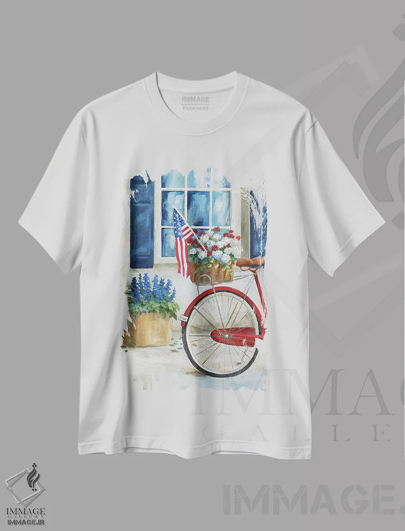 تیشرت سفید طرح دار – تیشرت شهری ,دوچرخه میهن دوست I اثر نان فروشگاه ایماژ