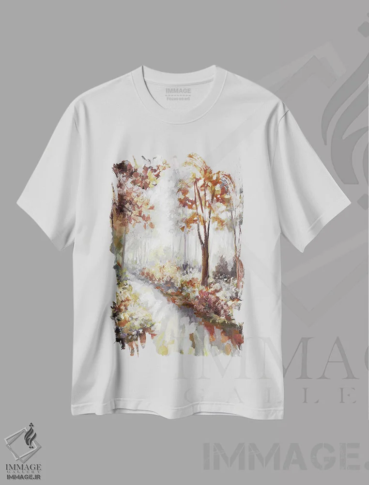 تیشرت سفید طرح دار – تیشرت طبیعت ,دشت جنگلی اثر نان immage.ir