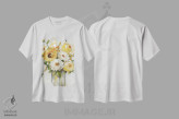تیشرت سفید طرح دار – تیشرت تابستانی ,دسته گل آفتاب اثر نان فروشگاه ایماژ