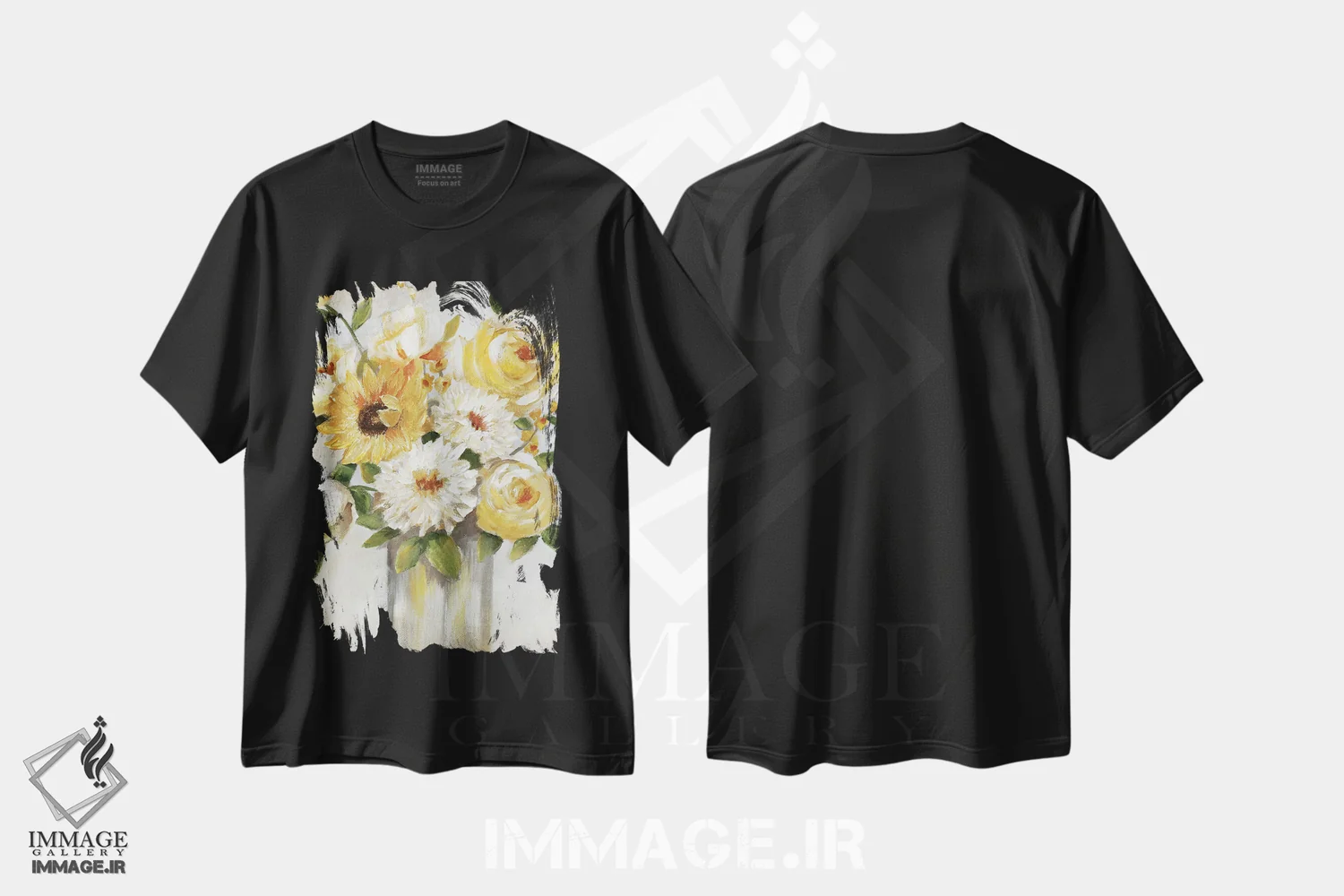 تیشرت مشکی طرح دار – تیشرت تابستانی ,دسته گل آفتاب اثر نان immage.ir
