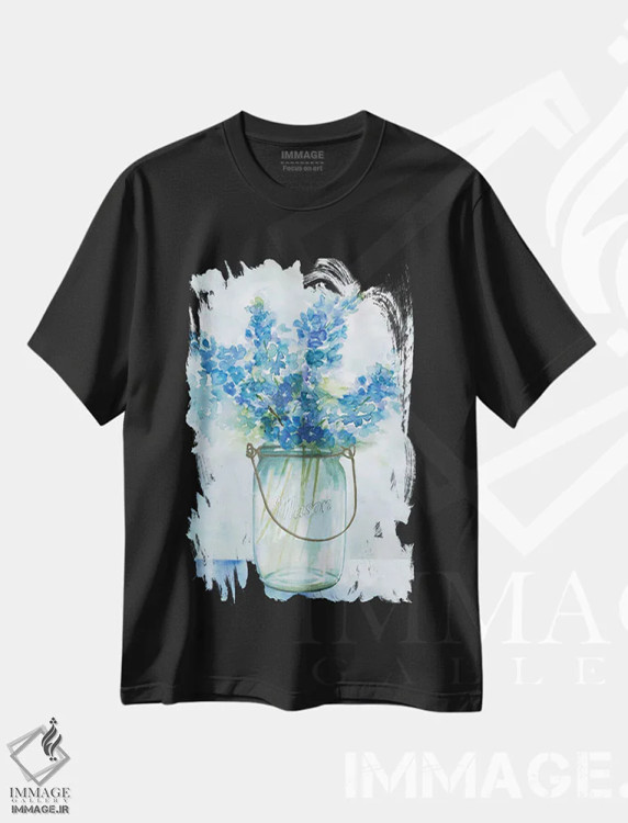تیشرت مشکی طرح دار – تیشرت بهاری ,گل های آبی II اثر نان فروشگاه ایماژ