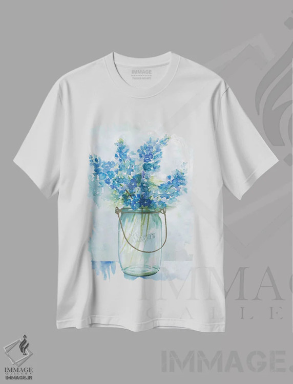 تیشرت سفید طرح دار – تیشرت بهاری ,گل های آبی II اثر نان immage.ir