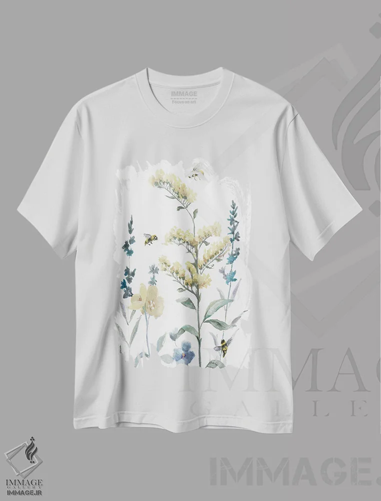 تیشرت سفید طرح دار – تیشرت طبیعت ,باغ زنبورعسل I اثر نان فروشگاه ایماژ