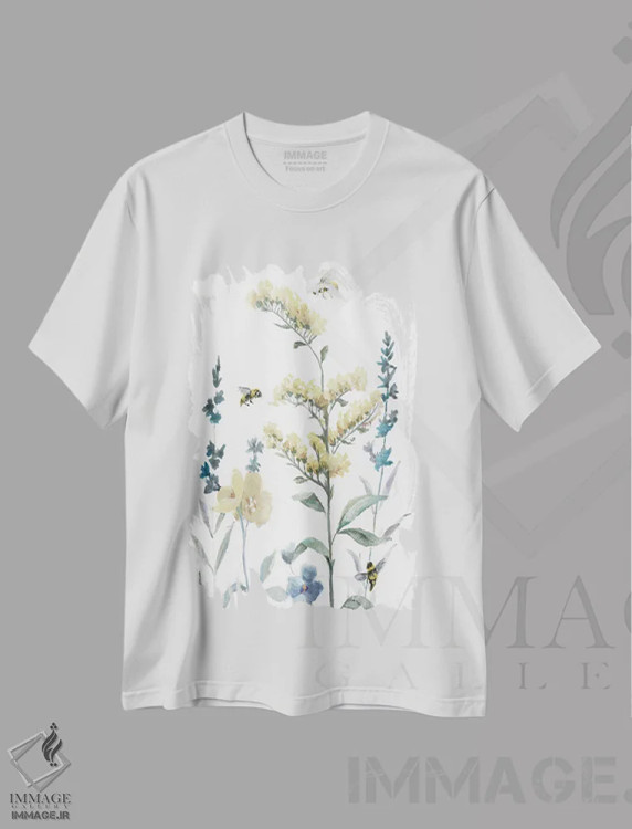تیشرت سفید طرح دار – تیشرت طبیعت ,باغ زنبورعسل I اثر نان فروشگاه ایماژ