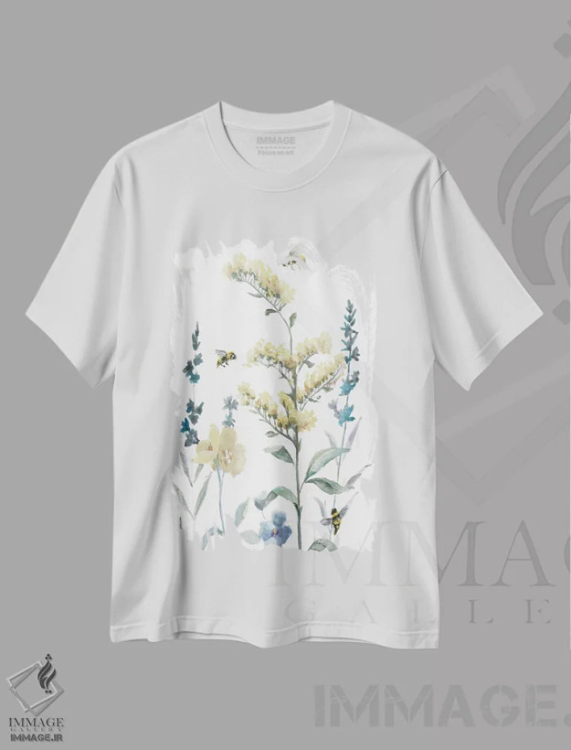 تیشرت سفید طرح دار – تیشرت طبیعت ,باغ زنبورعسل I اثر نان فروشگاه ایماژ