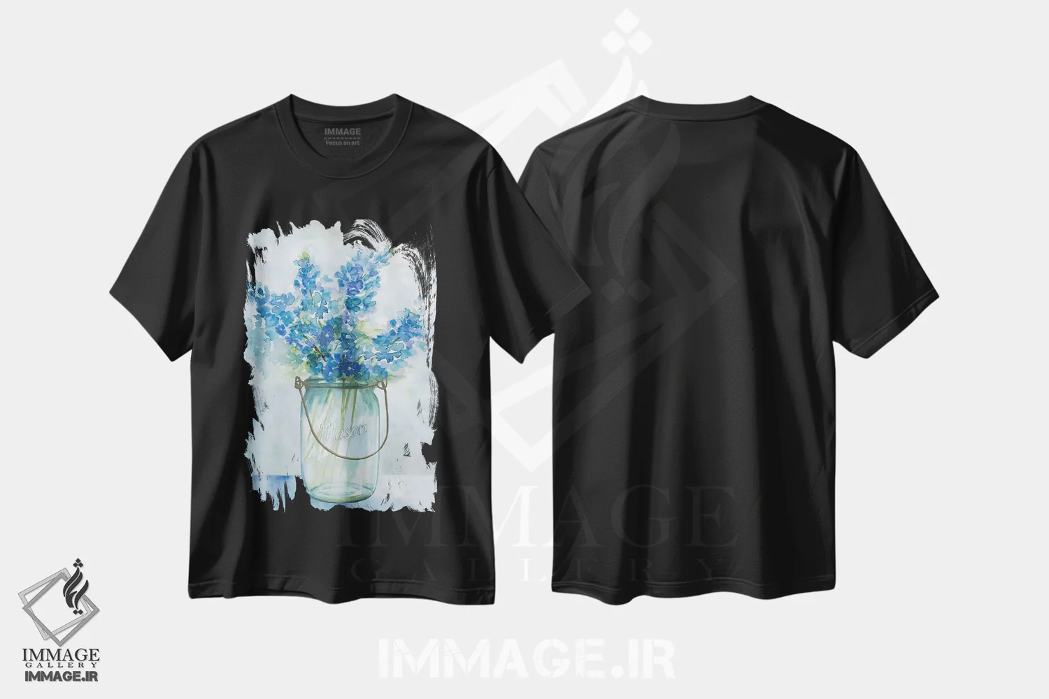 تیشرت مشکی طرح دار – تیشرت بهاری ,گل های آبی II اثر نان فروشگاه ایماژ