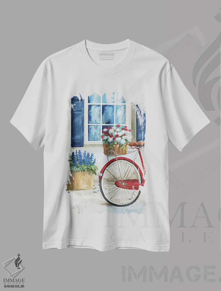 تیشرت سفید طرح دار – تیشرت طبیعت ,سواری تابستانی I اثر نان فروشگاه ایماژ