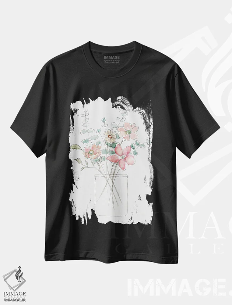 تیشرت مشکی طرح دار – تیشرت فانتزی ,گل های وحشی خیال انگیز I اثر نان immage.ir