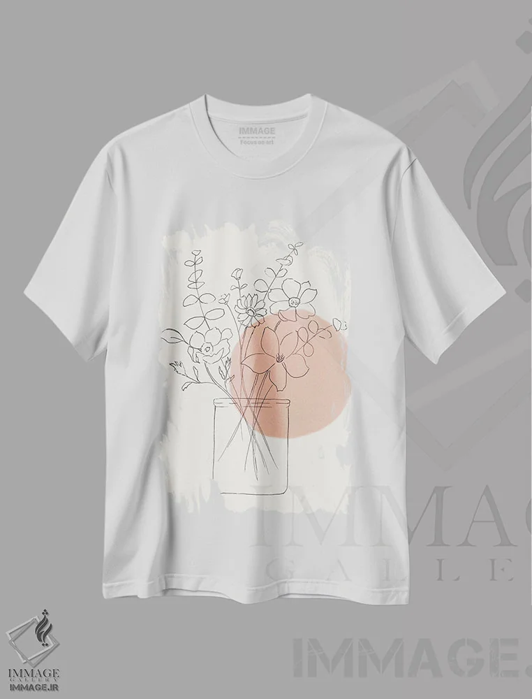 تیشرت سفید طرح دار – تیشرت مینیمال ,دسته گل گل وحشی معاصر اثر نان فروشگاه ایماژ