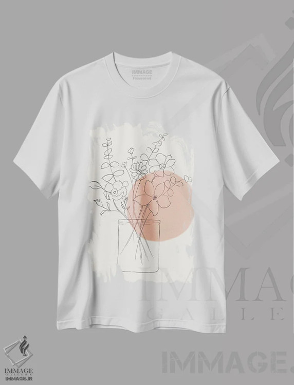 تیشرت سفید طرح دار – تیشرت مینیمال ,دسته گل گل وحشی معاصر اثر نان فروشگاه ایماژ