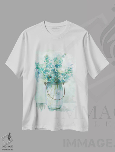 تیشرت سفید طرح دار – تیشرت بوهمی ,اقامتگاه گل های آبی اثر نان فروشگاه ایماژ