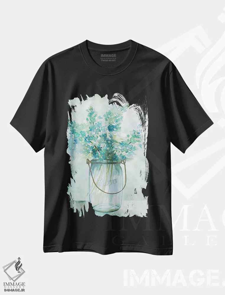 تیشرت مشکی طرح دار – تیشرت بوهمی ,اقامتگاه گل های آبی اثر نان immage.ir