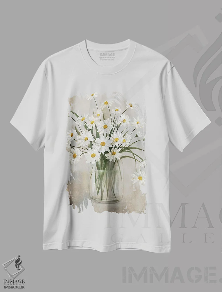 تیشرت سفید طرح دار – تیشرت طبیعت ,خوشهٔ مروارید اثر نان immage.ir