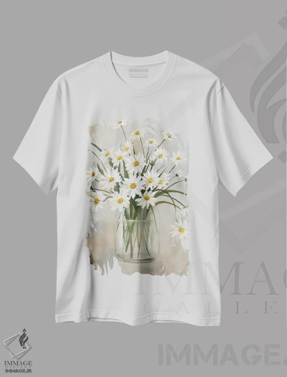 تیشرت سفید طرح دار – تیشرت طبیعت ,خوشهٔ مروارید اثر نان immage.ir