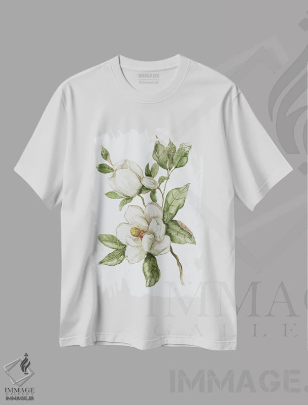 تیشرت سفید طرح دار – تیشرت مینیمال ,صبح ماگنولیا II اثر نان فروشگاه ایماژ