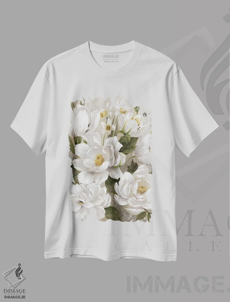 تیشرت سفید طرح دار – تیشرت طبیعت ,روز شیرین بهاری اثر نان immage.ir