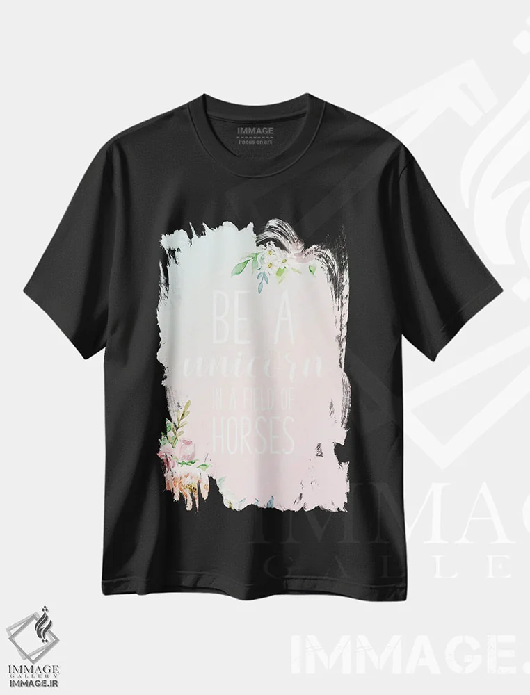 تیشرت مشکی طرح دار – تیشرت فانتزی ,تک شاخ باش اثر نیکول باسک فروشگاه ایماژ