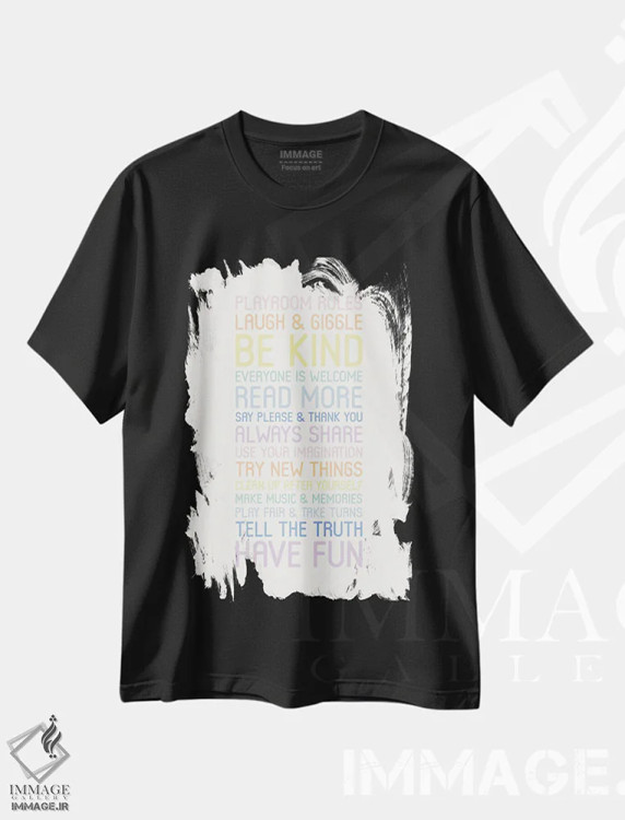 تیشرت مشکی طرح دار – تیشرت کودکانه ,قوانین اتاق بازی پاستلی اثر نیکول باسک immage.ir