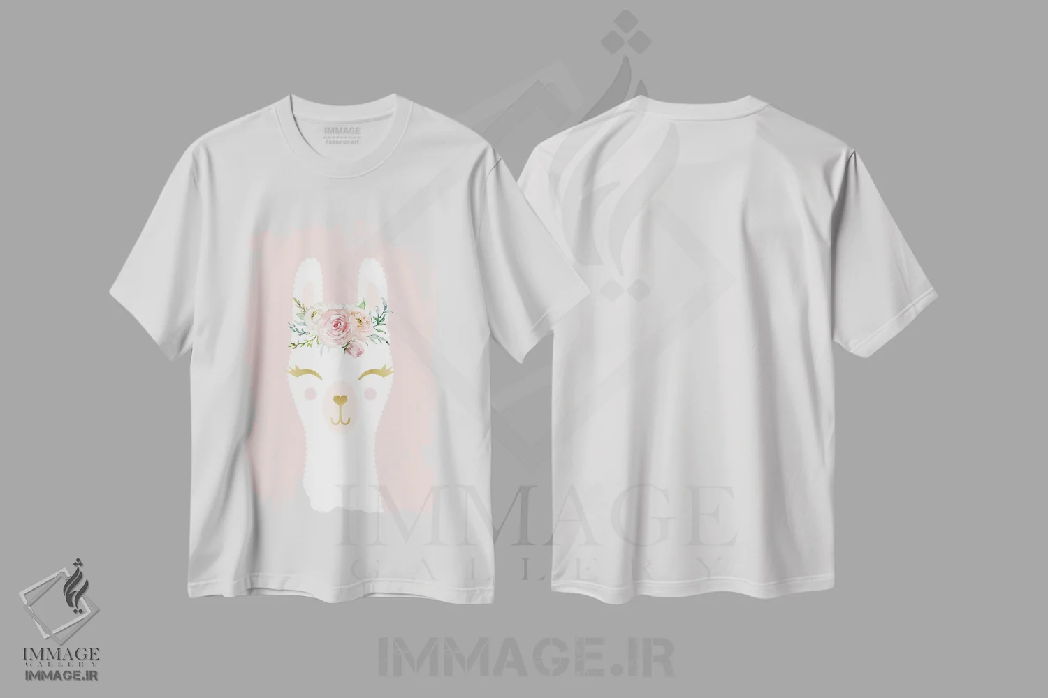 تیشرت سفید طرح دار – تیشرت حیوانات فانتزی ,لامای صورتی اثر نیکول باسک immage.ir