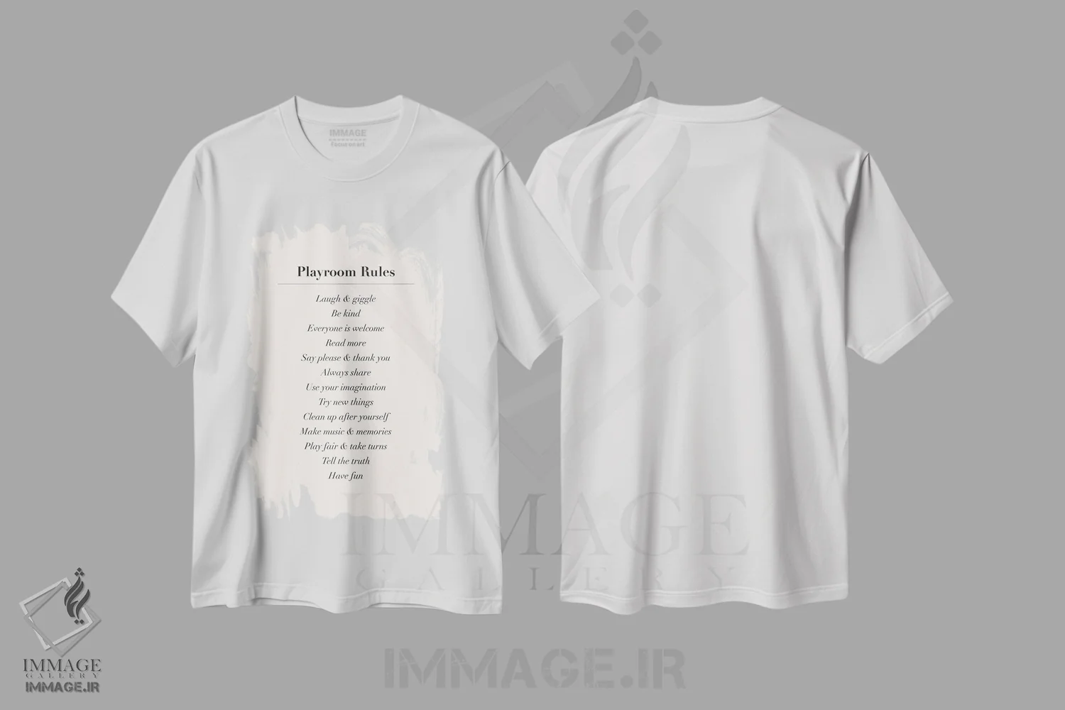 تیشرت سفید طرح دار – تیشرت مینیمال کودکانه ,قوانین اتاق بازی اثر نیکول باسک فروشگاه ایماژ