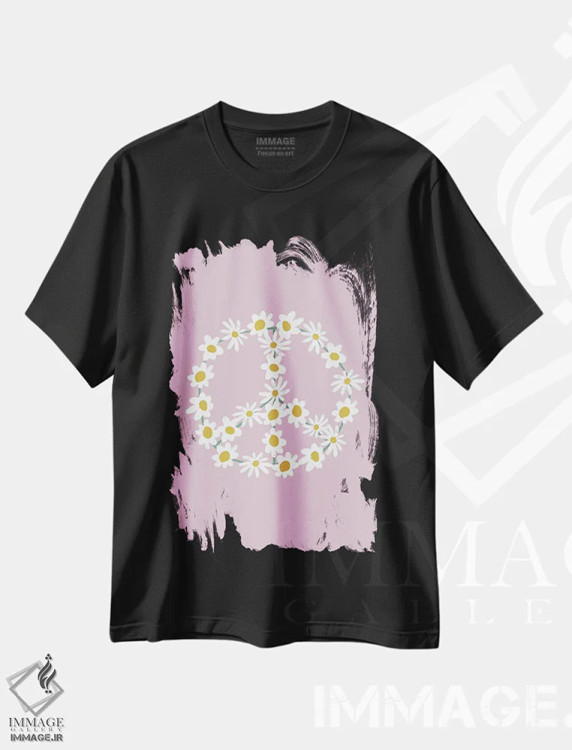 تیشرت مشکی طرح دار – تیشرت مینیمالیستی ,علامت صلح گل داوودی بنفش اثر نیکول باسک فروشگاه ایماژ