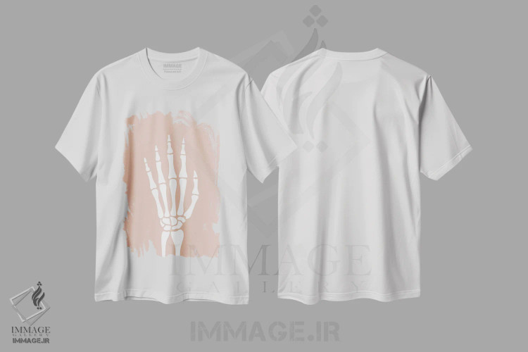 تیشرت سفید طرح دار – تیشرت فانتزی ,دست اسکلت اثر نیکول باسک فروشگاه ایماژ
