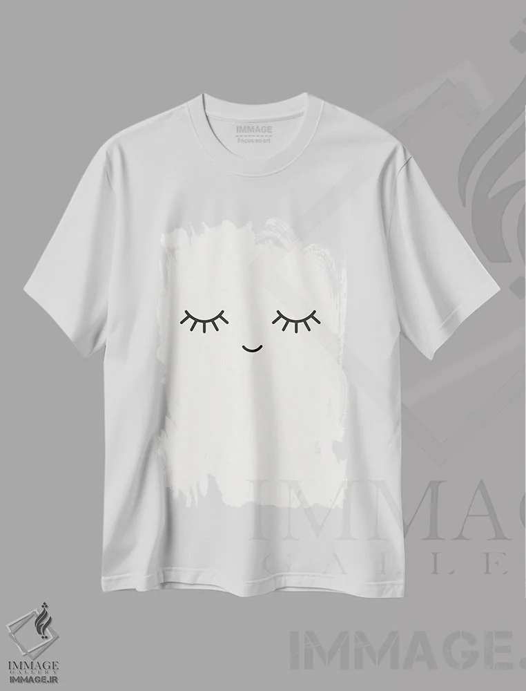 تیشرت سفید طرح دار – تیشرت مینیمال ,چشم های خواب آلود اثر نیکول باسک immage.ir