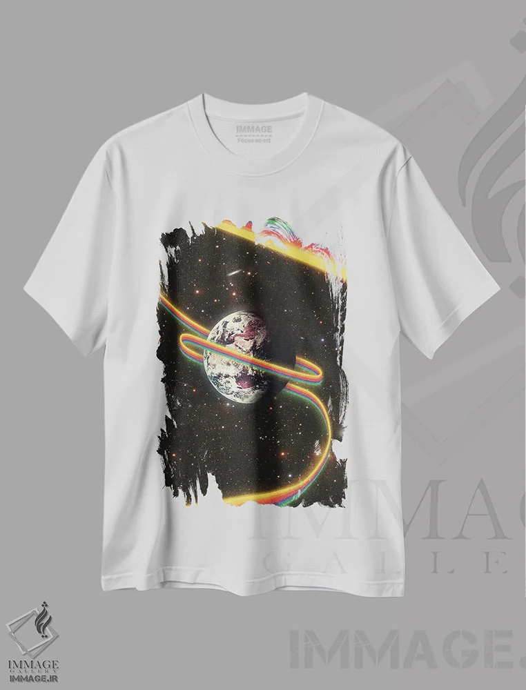 تیشرت سفید طرح دار – تیشرت سایکدلیک ,رنگین کمان شادمانی اثر نیبرا ویژوالز فروشگاه ایماژ