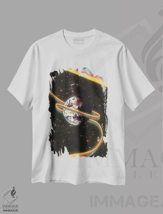 تیشرت سفید طرح دار – تیشرت سایکدلیک ,رنگین کمان شادمانی اثر نیبرا ویژوالز فروشگاه ایماژ
